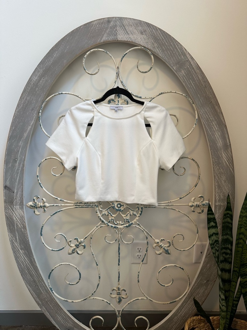 Fate White Short Sleeve Cutout Cropped Top